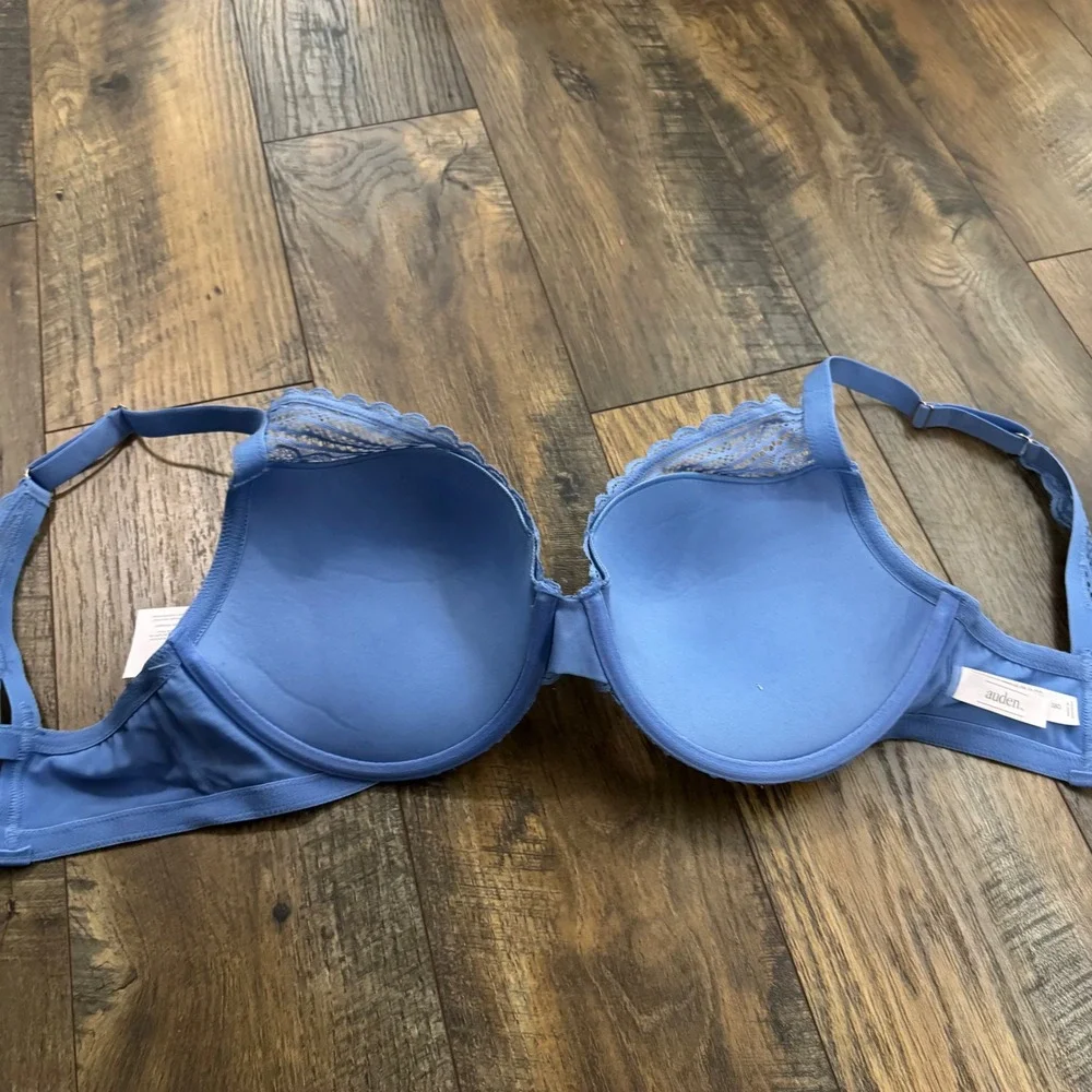 Auden Blue Lace Plunge Coverage Push-Up Bra 38D New Underwire Coquette - Picture 8 of 10
